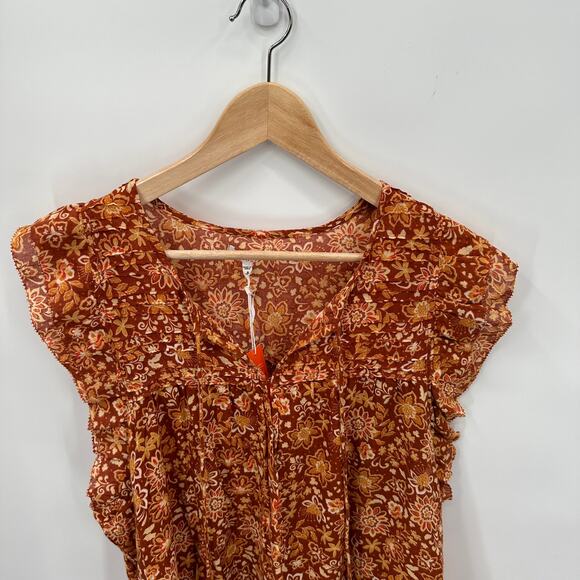 SUNDRY NWT Evereve Sienna Rust Floral Flutter Sleeve Blouse // XL - Picture 7 of 11